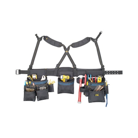 Clc Work Gear CLC 28 pocket Ballistic Nylon Tool Belt with Suspenders 23 in. L X 16-1/2 in. H Black 29 in. 46 in. 2617